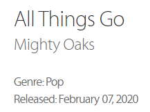 Snip from Apple Music on All Things Go from Mighty Oaks.