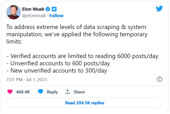 Elon Musk - Rate limiting tweet